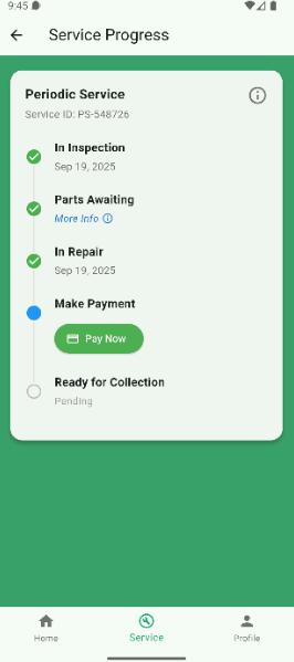 Service Progress Detail Page
