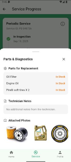 Service Progress Detail Page